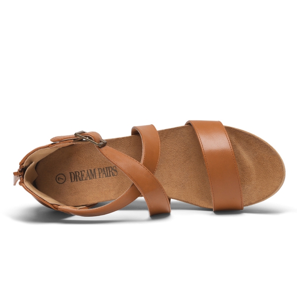 Ankle Strap Open-Toe Platform Wedge Sandals - CAMEL PU - 4